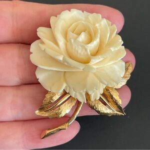 Vintage Boucher carved Ivory rose brooch.